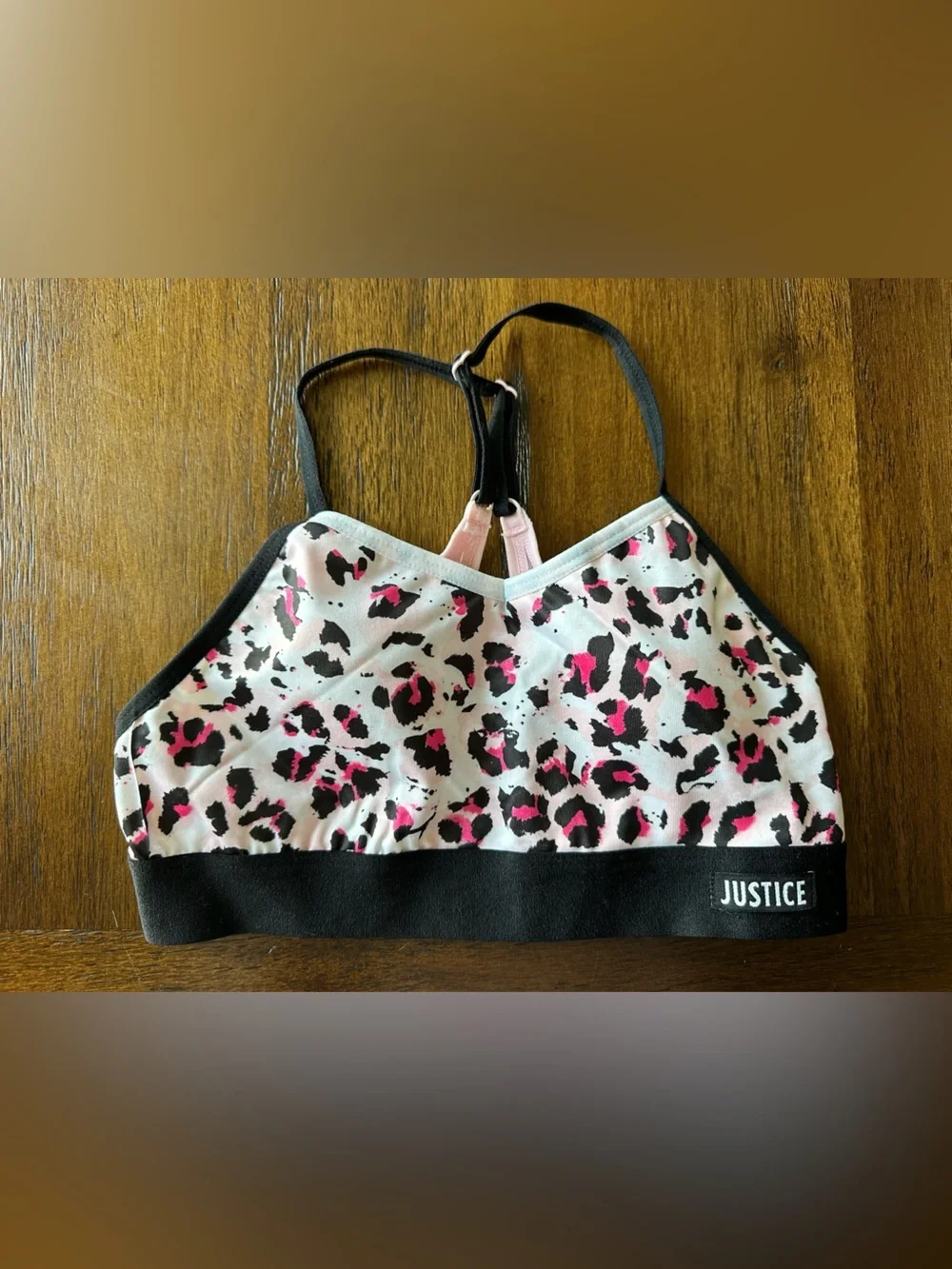 Justice Girls Pink & Ivory Leopard Print Double Sports Bra Set-size 28